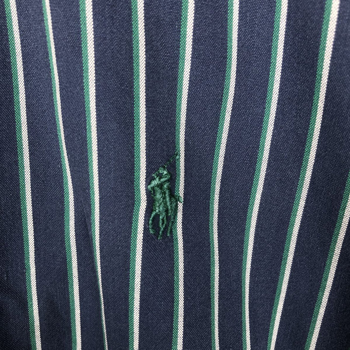 Ralph Lauren BLAIRE long sleeve button down striped shirt, men's size M cotton navy blue type Vintage Second Hand