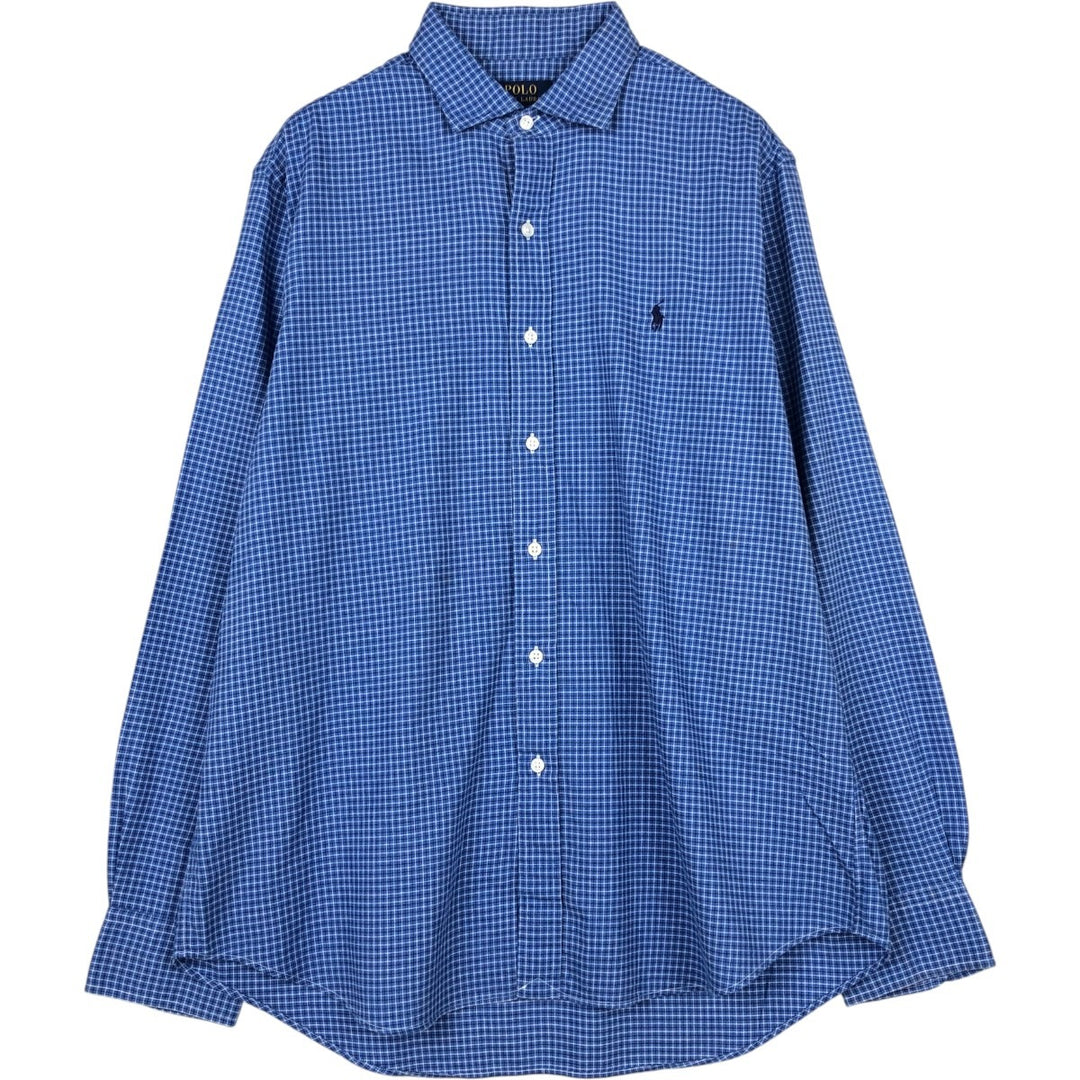 Ralph Lauren wide-collar long-sleeve cotton check shirt, men's size L (approx.) cotton blue type Vintage Second Hand