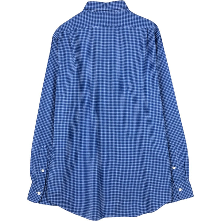 Ralph Lauren wide-collar long-sleeve cotton check shirt, men's size L (approx.) cotton blue type Vintage Second Hand