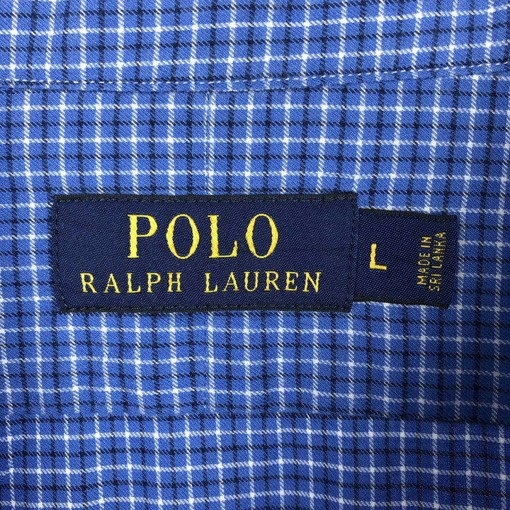 Ralph Lauren wide-collar long-sleeve cotton check shirt, men's size L (approx.) cotton blue type Vintage Second Hand