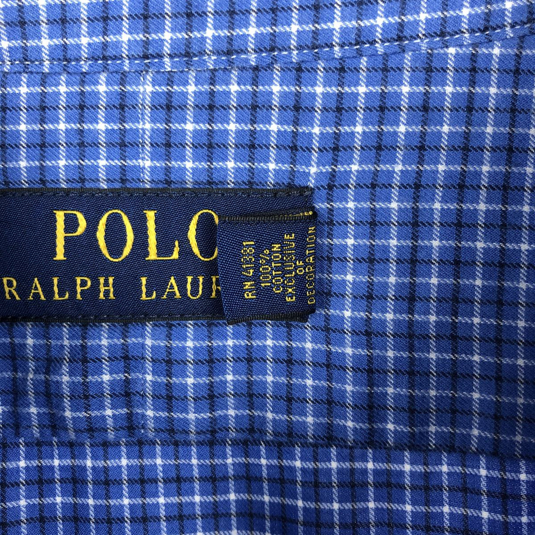 Ralph Lauren wide-collar long-sleeve cotton check shirt, men's size L (approx.) cotton blue type Vintage Second Hand