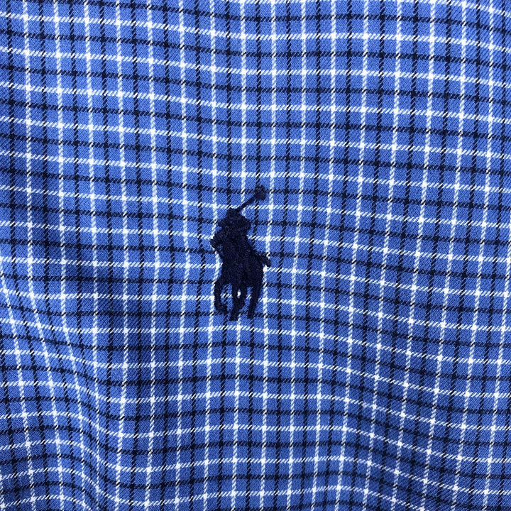 Ralph Lauren wide-collar long-sleeve cotton check shirt, men's size L (approx.) cotton blue type Vintage Second Hand