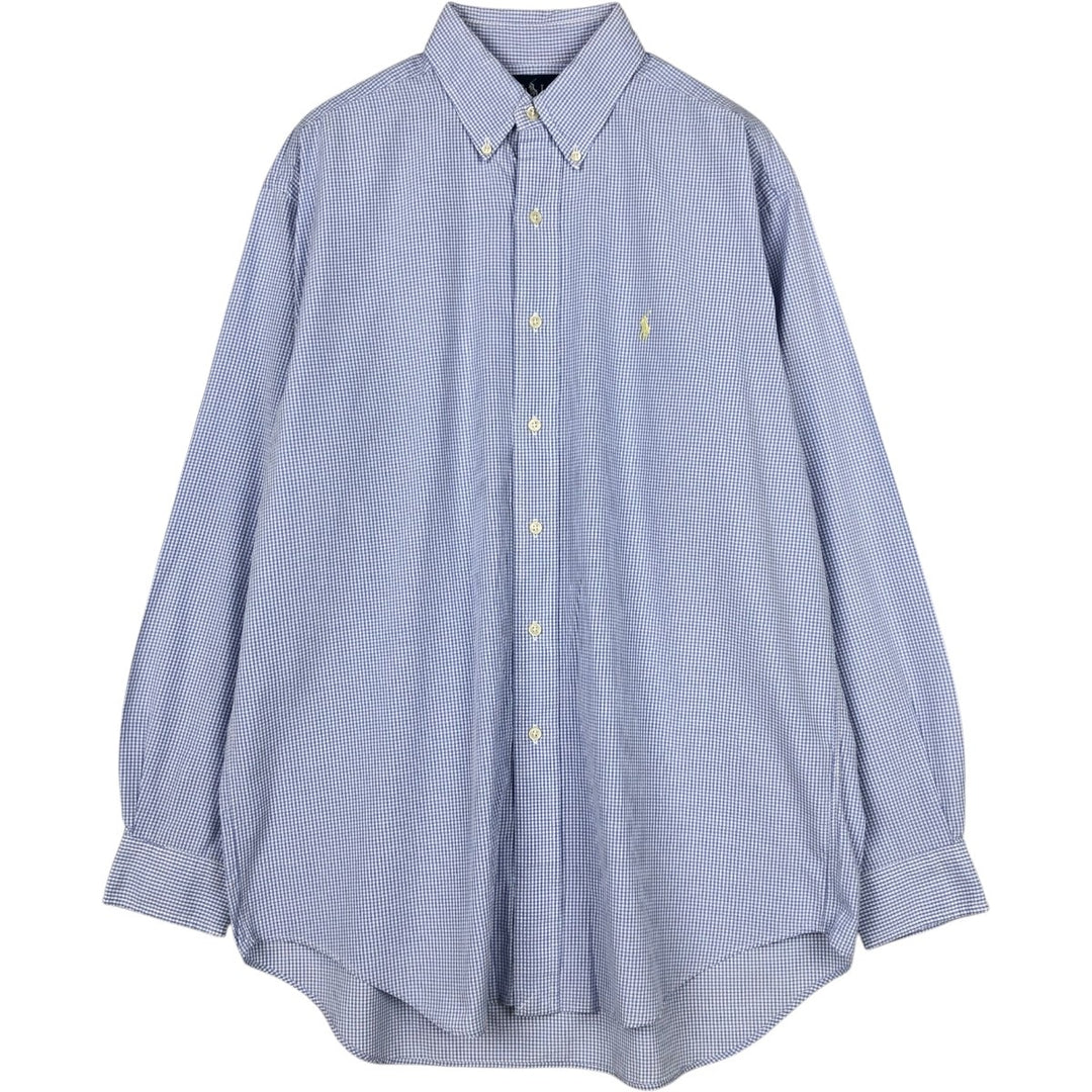 Ralph Lauren BLAKE Gingham Check Long Sleeve Button-Down Check Shirt Men's M cotton Blue type light blue Vintage Second Hand