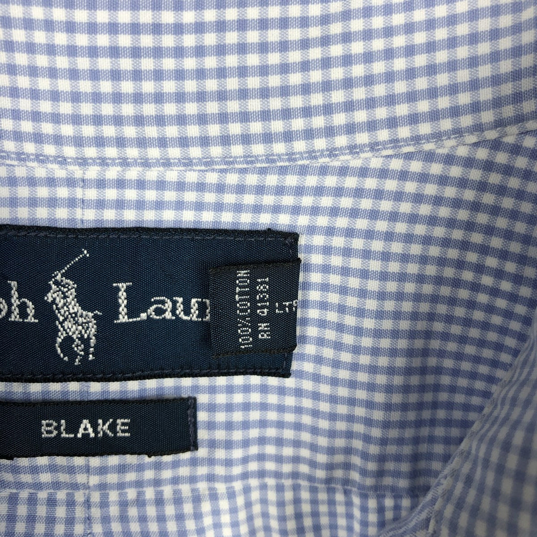 Ralph Lauren BLAKE Gingham Check Long Sleeve Button-Down Check Shirt Men's M cotton Blue type light blue Vintage Second Hand