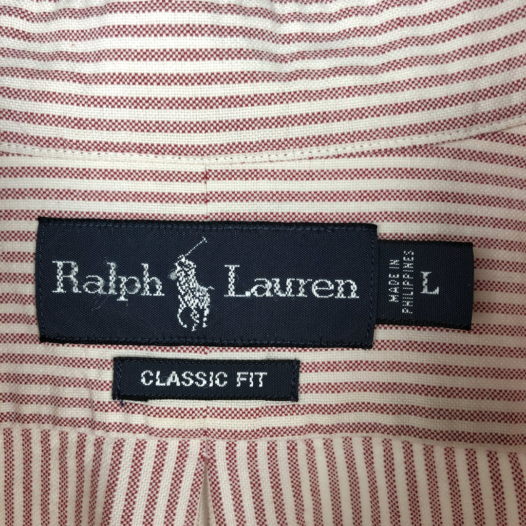 Ralph Lauren CLASSIC FIT Oxford Long-Sleeve Button-Down Striped Shirt, Men's Size L (approx.) cotton red type Vintage Second Hand