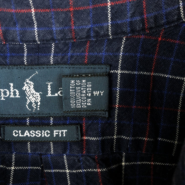 Ralph Lauren Classic Fit Long Sleeve Button Down Check Shirt, Men's Size L cotton navy blue type Vintage Second Hand