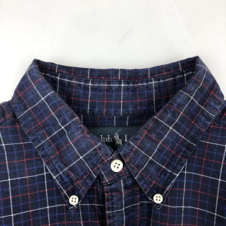 Ralph Lauren Classic Fit Long Sleeve Button Down Check Shirt, Men's Size L cotton navy blue type Vintage Second Hand