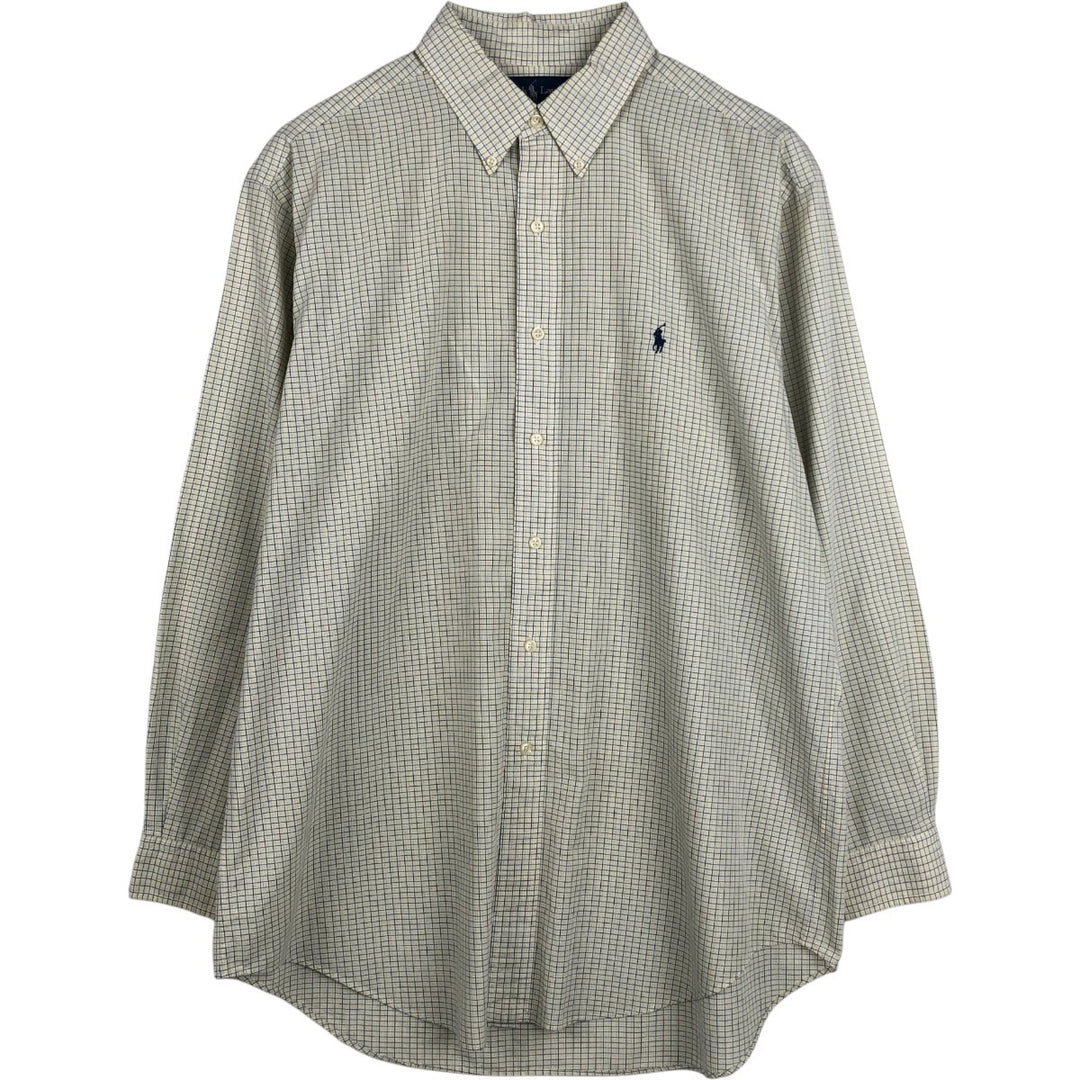 Ralph Lauren YARMOUTH Long Sleeve Button-Down Check Shirt, Men's Size L cotton yellow type Vintage Second Hand