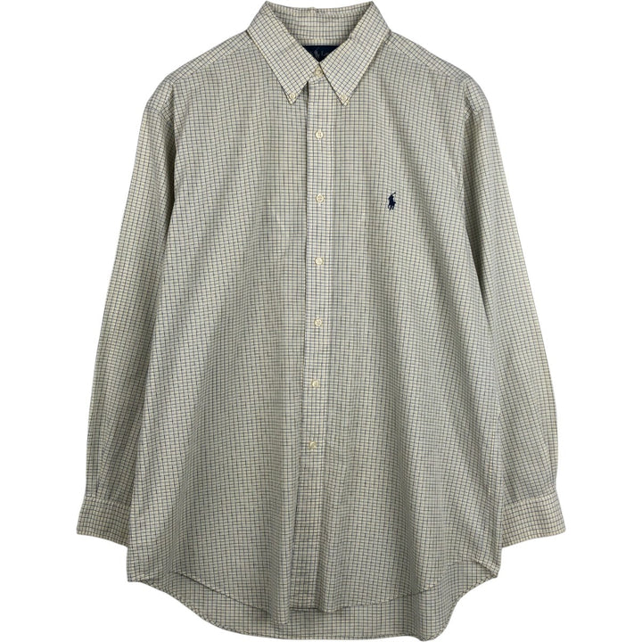 Ralph Lauren YARMOUTH Long Sleeve Button-Down Check Shirt, Men's Size L cotton yellow type Vintage Second Hand
