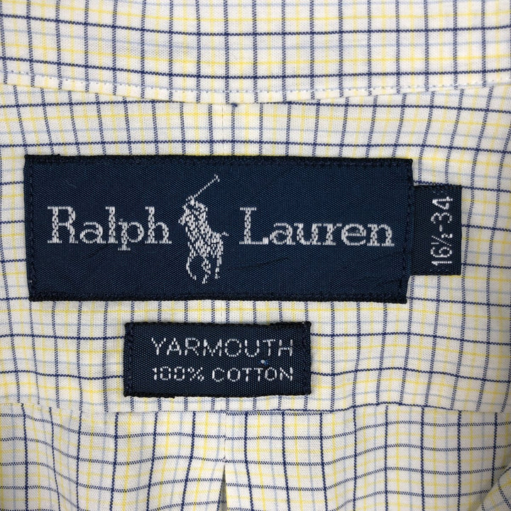 Ralph Lauren YARMOUTH Long Sleeve Button-Down Check Shirt, Men's Size L cotton yellow type Vintage Second Hand