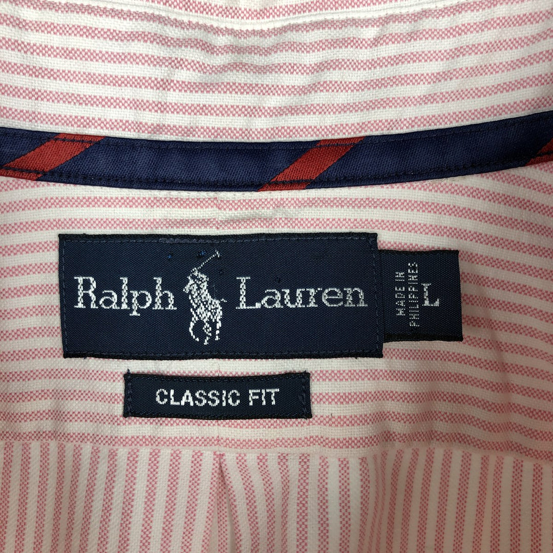 Ralph Lauren Classic Fit Long Sleeve Button Down Striped Shirt, Men's Size L cotton pink type Vintage Second Hand