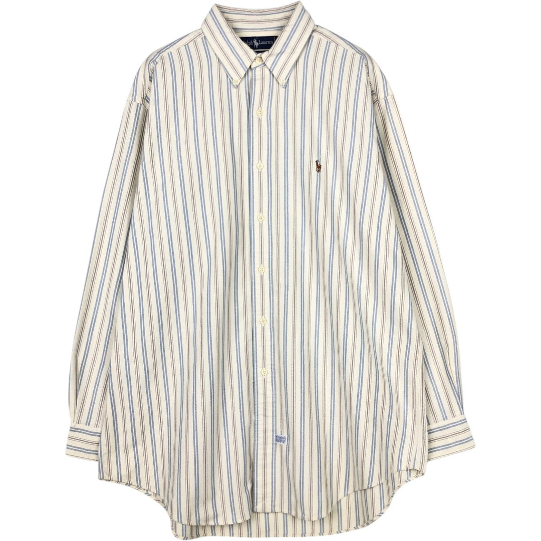 Ralph Lauren YARMOUTH Long Sleeve Button-Down Striped Shirt, Men's XL cotton blue type Vintage Second Hand
