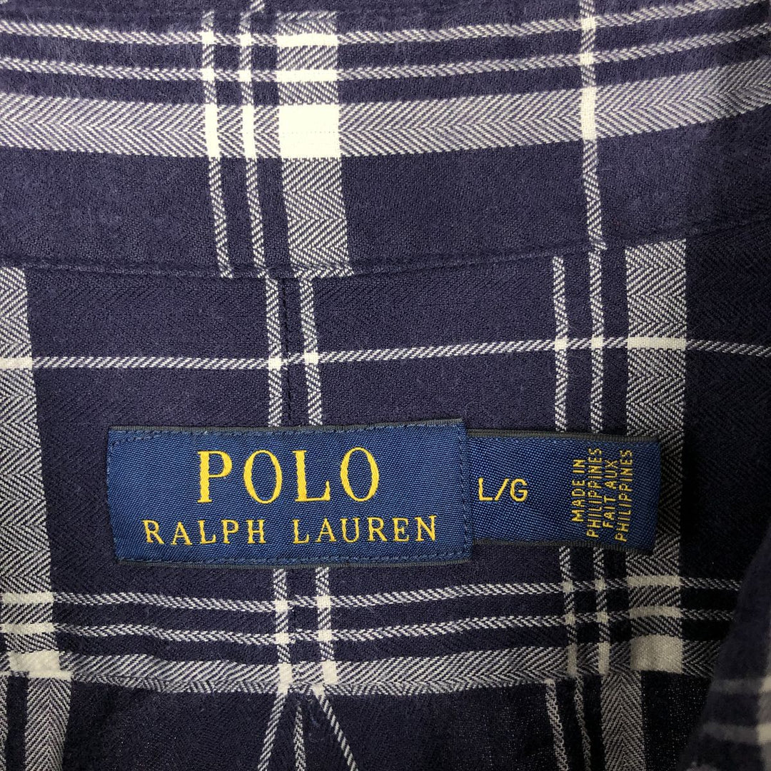 Ralph Lauren POLO Ralph Lauren Long-Sleeve Cotton Check Shirt, Men's Size L (approx.) cotton navy blue type Vintage Second Hand