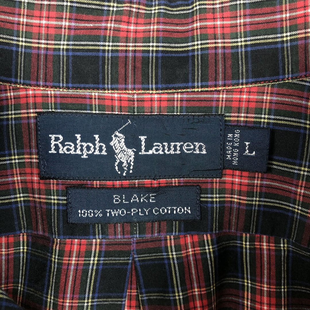 Ralph Lauren BLAKE long sleeve button down check shirt, men's size L cotton red type Vintage Second Hand