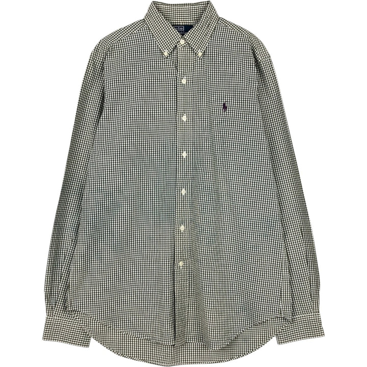 Ralph Lauren POLO by Ralph Lauren CLASSIC FIT Gingham Check Long Sleeve Button-Down Check Shirt, Men's Size M (approx.) cotton Green type dark green Vintage Second Hand