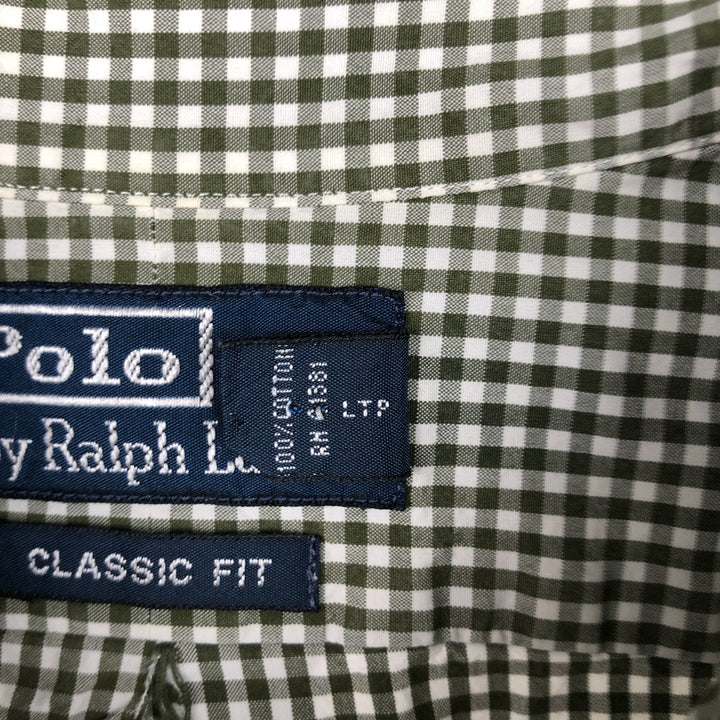 Ralph Lauren POLO by Ralph Lauren CLASSIC FIT Gingham Check Long Sleeve Button-Down Check Shirt, Men's Size M (approx.) cotton Green type dark green Vintage Second Hand