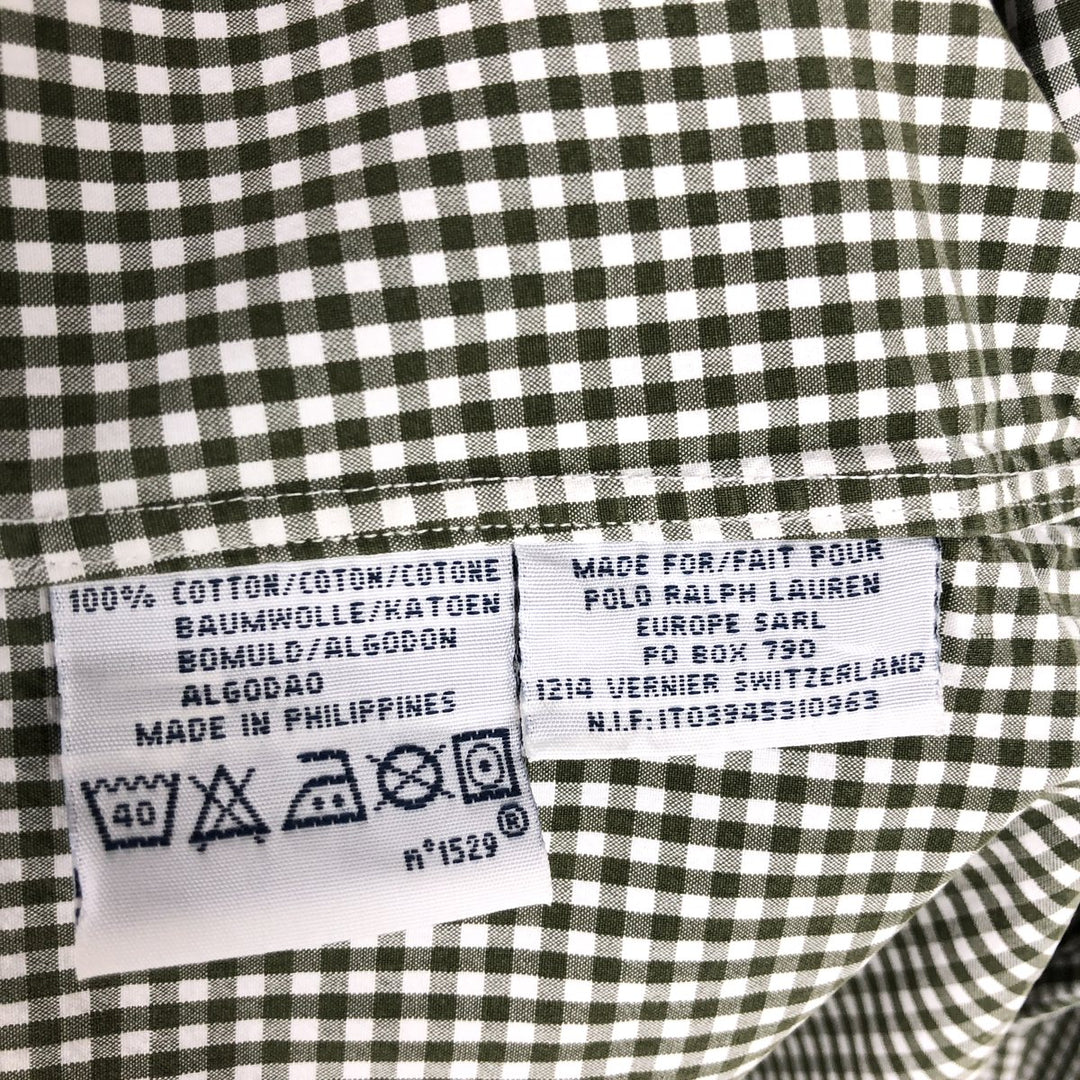 Ralph Lauren POLO by Ralph Lauren CLASSIC FIT Gingham Check Long Sleeve Button-Down Check Shirt, Men's Size M (approx.) cotton Green type dark green Vintage Second Hand