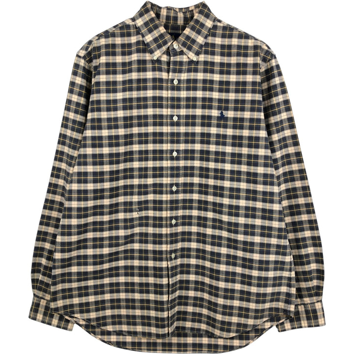 Ralph Lauren long sleeve button down check shirt, men's size L cotton navy blue type Vintage Second Hand