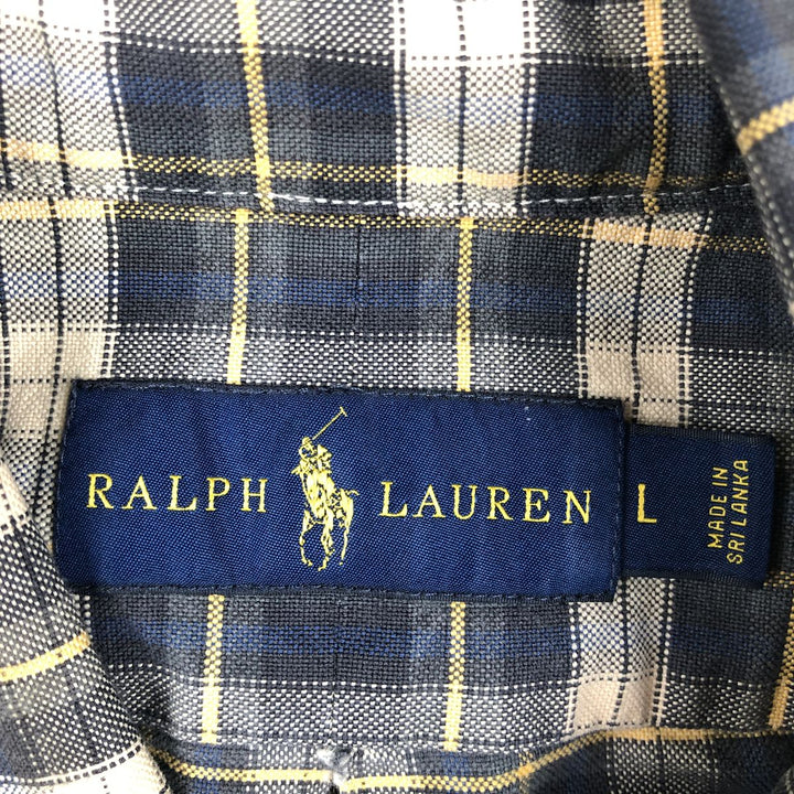 Ralph Lauren long sleeve button down check shirt, men's size L cotton navy blue type Vintage Second Hand