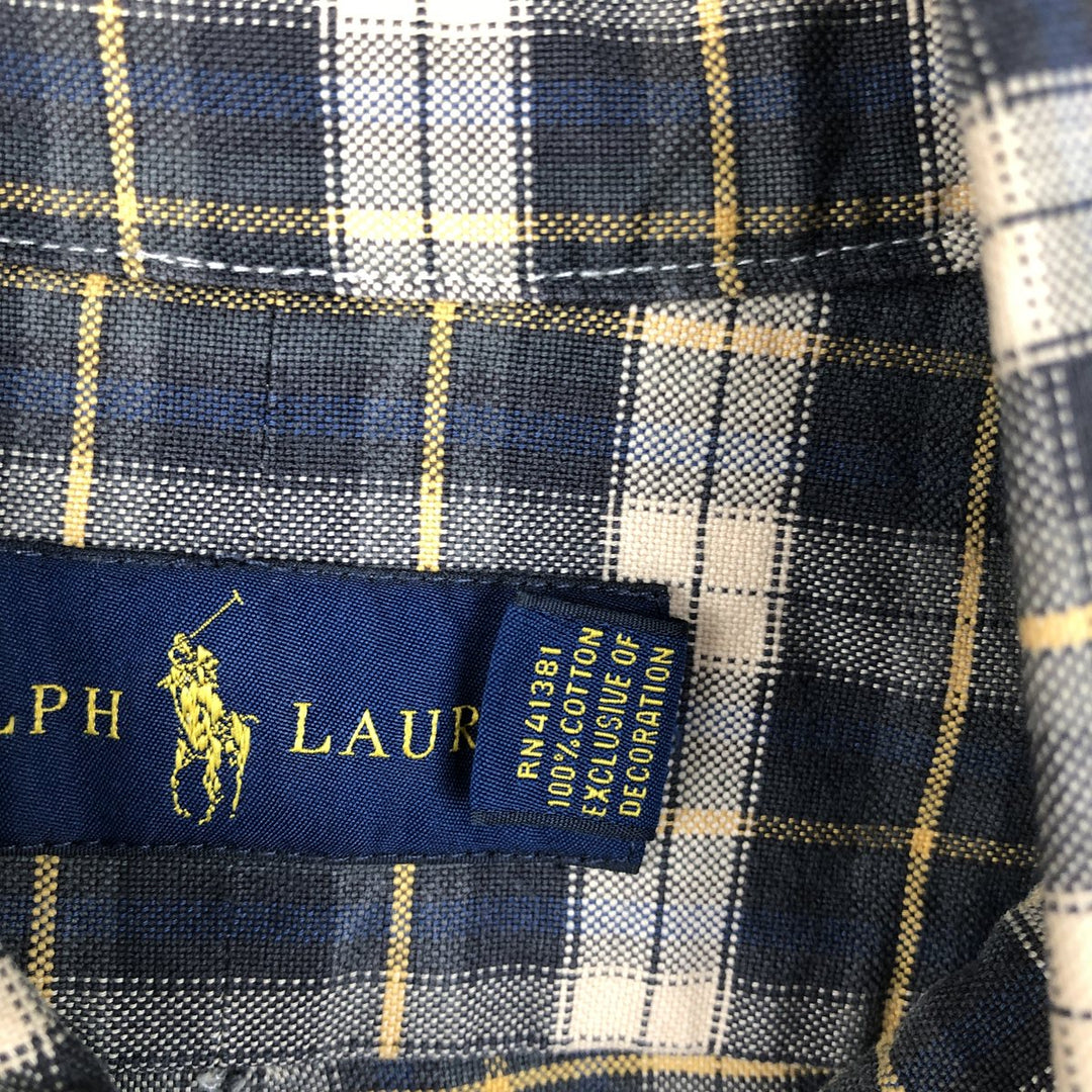 Ralph Lauren long sleeve button down check shirt, men's size L cotton navy blue type Vintage Second Hand