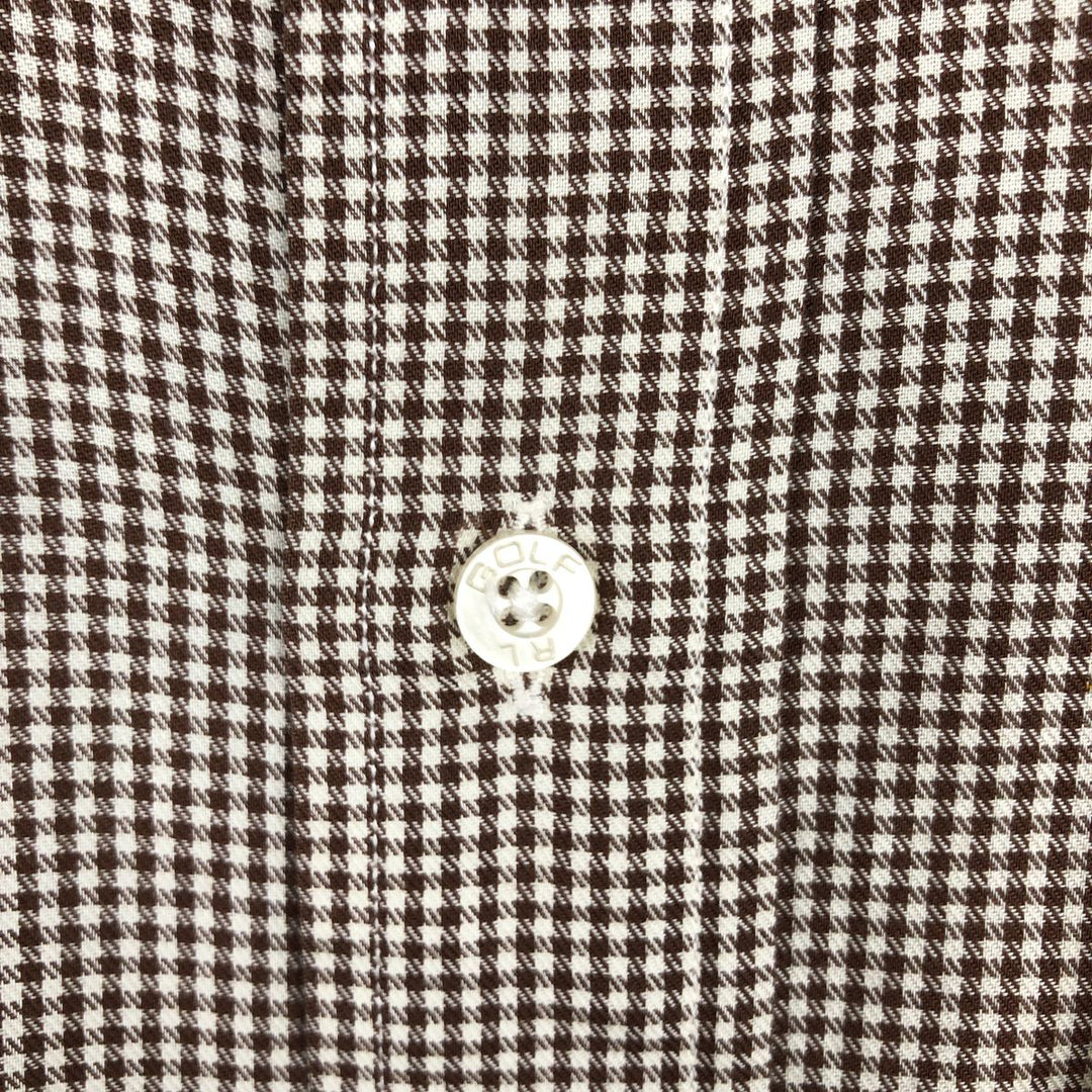 1990'S Ralph Lauren GOLF TILDEN Long-Sleeve Button-Down Check Shirt, Men's Size M (approx.), Vintage cotton brown type Vintage Second Hand