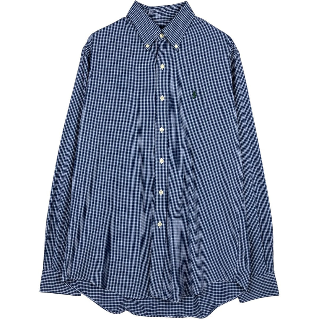 Ralph Lauren PERFORMANCE Gun Club Check Long-Sleeve Button-Down Check Shirt, Men's Size M (approx.) Nylon blue type Vintage Second Hand