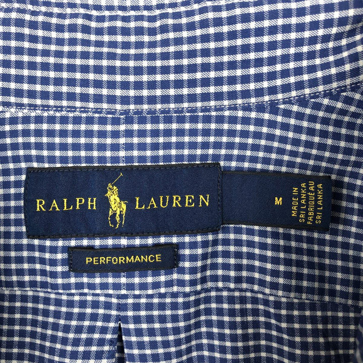Ralph Lauren PERFORMANCE Gun Club Check Long-Sleeve Button-Down Check Shirt, Men's Size M (approx.) Nylon blue type Vintage Second Hand