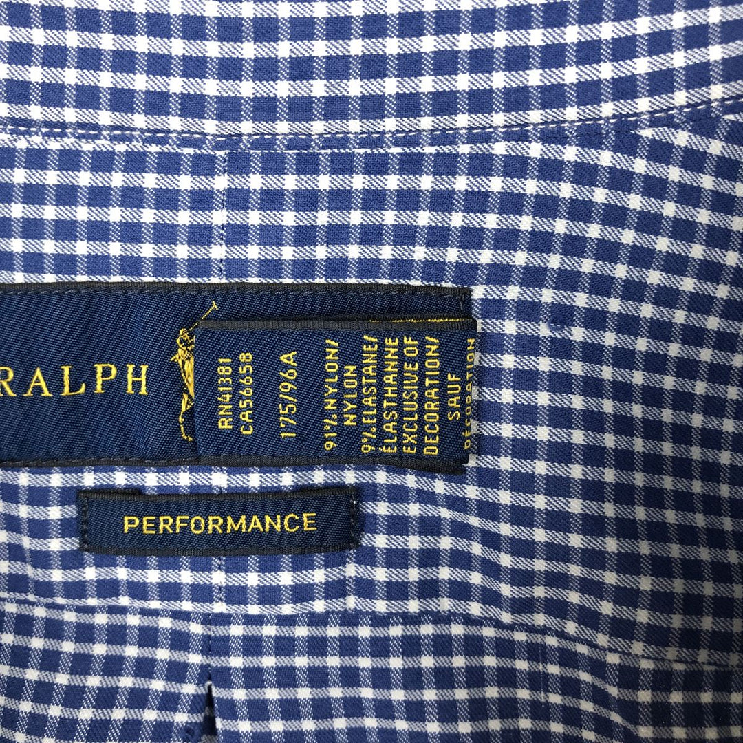 Ralph Lauren PERFORMANCE Gun Club Check Long-Sleeve Button-Down Check Shirt, Men's Size M (approx.) Nylon blue type Vintage Second Hand