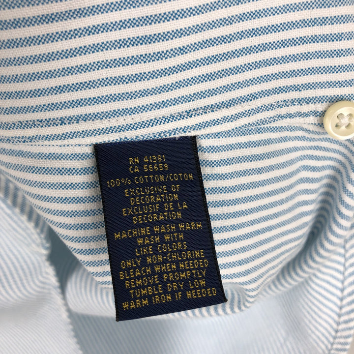 Ralph Lauren long-sleeved button-down striped shirt, men's size M (approx.) cotton blue type Vintage Second Hand
