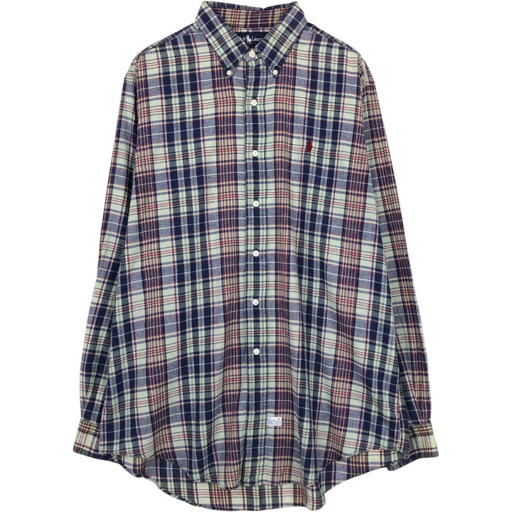 Ralph Lauren Madras Check Long Sleeve Button-Down Check Shirt, Men's Size L cotton Mint green Vintage Second Hand