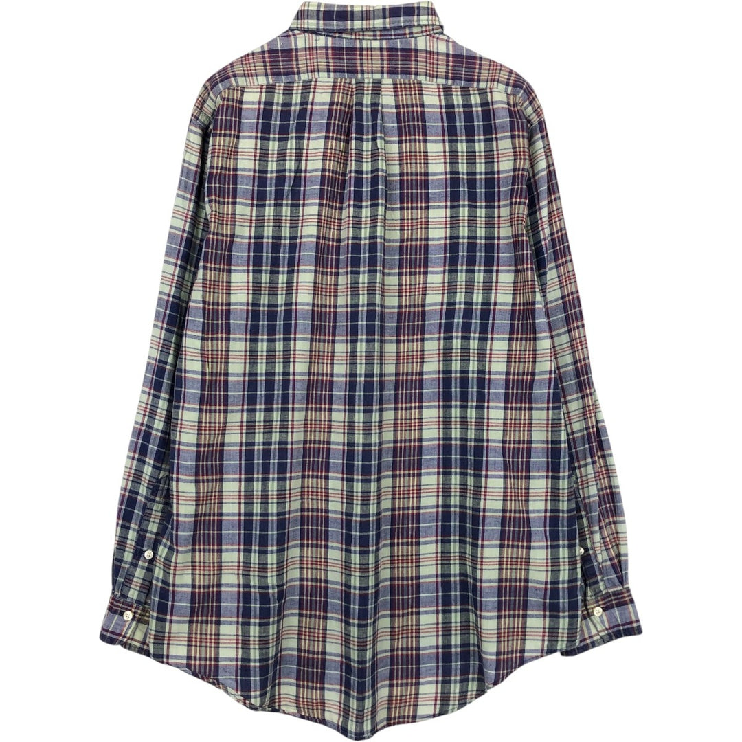 Ralph Lauren Madras Check Long Sleeve Button-Down Check Shirt, Men's Size L cotton Mint green Vintage Second Hand