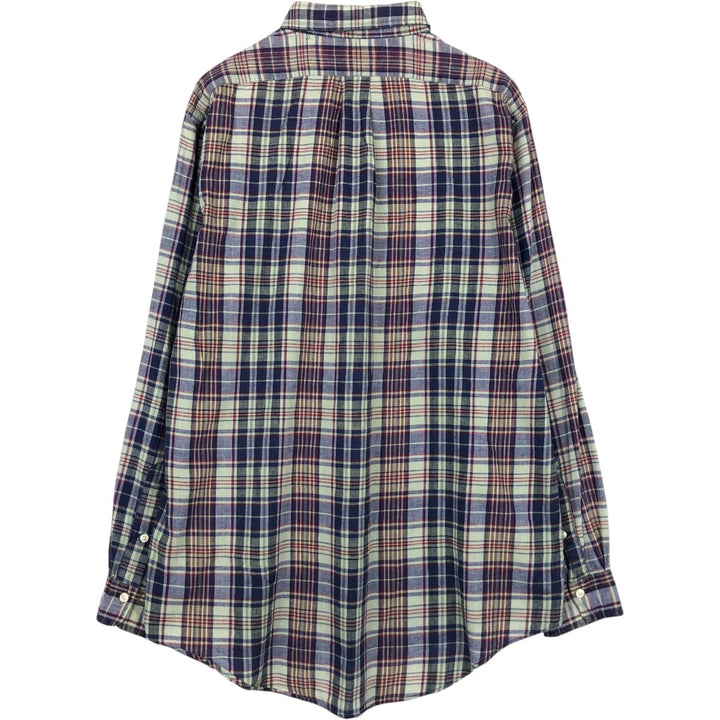 Ralph Lauren Madras Check Long Sleeve Button-Down Check Shirt, Men's Size L cotton Mint green Vintage Second Hand
