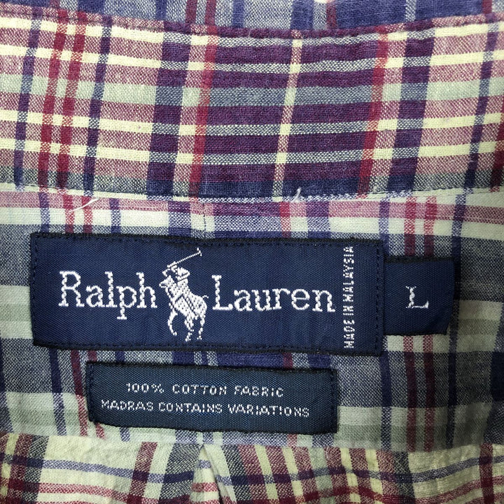 Ralph Lauren Madras Check Long Sleeve Button-Down Check Shirt, Men's Size L cotton Mint green Vintage Second Hand