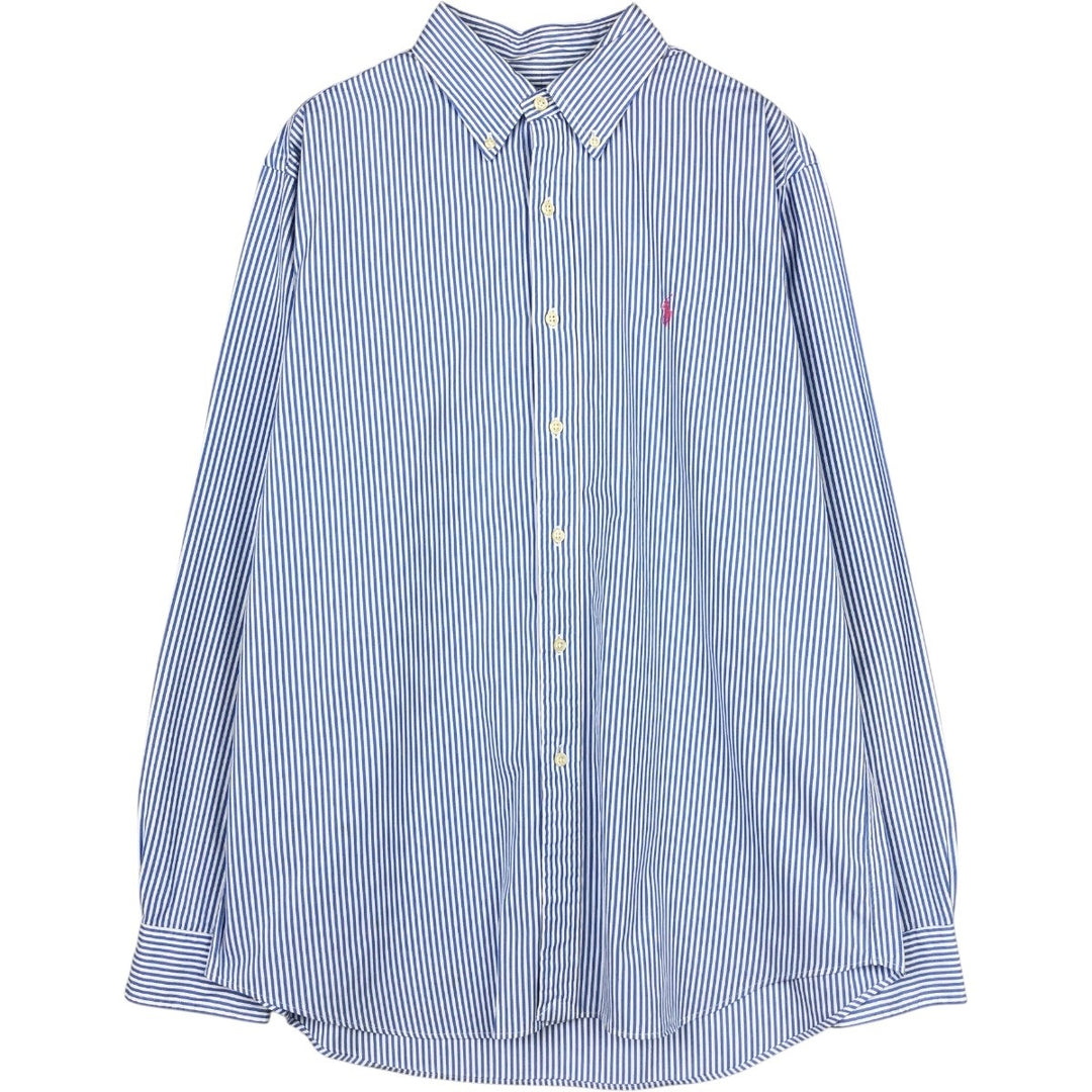 Ralph Lauren CUSTOM FIT long sleeve cotton striped shirt, men's size L cotton Blue type light blue Vintage Second Hand