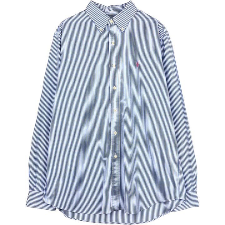 Ralph Lauren CUSTOM FIT long sleeve cotton striped shirt, men's size L cotton Blue type light blue Vintage Second Hand