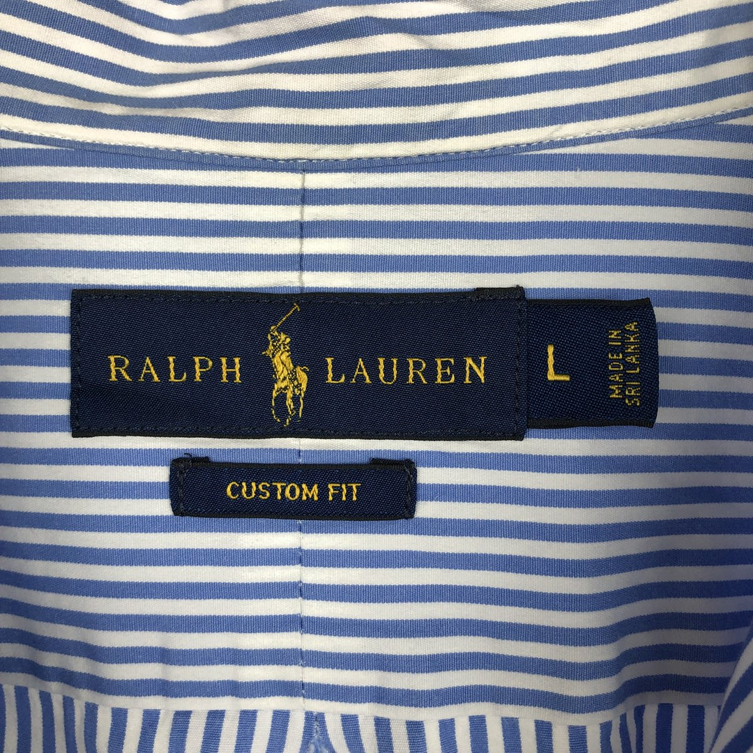 Ralph Lauren CUSTOM FIT long sleeve cotton striped shirt, men's size L cotton Blue type light blue Vintage Second Hand