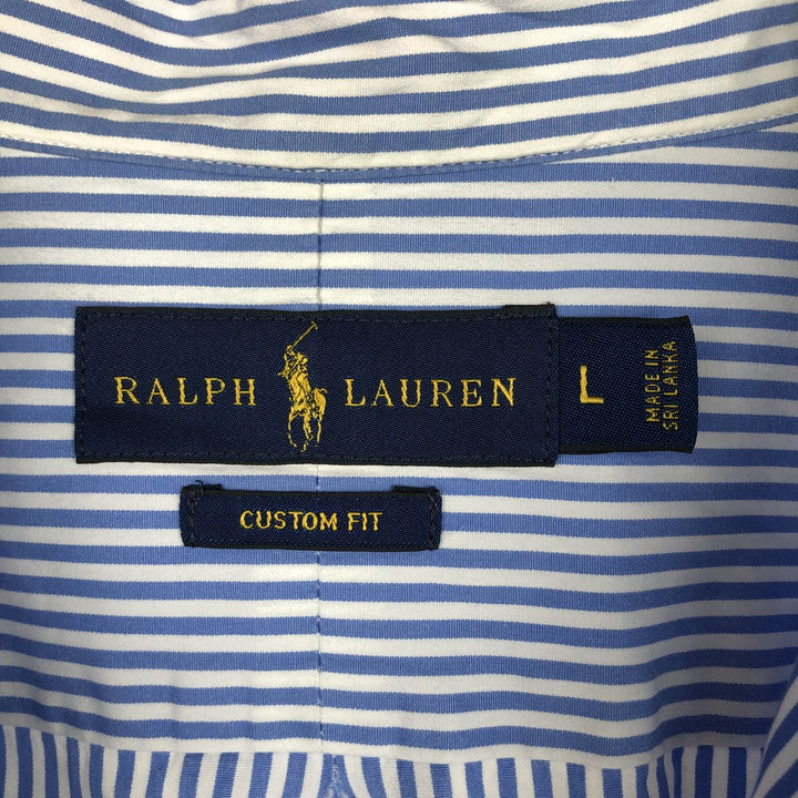 Ralph Lauren CUSTOM FIT long sleeve cotton striped shirt, men's size L cotton Blue type light blue Vintage Second Hand
