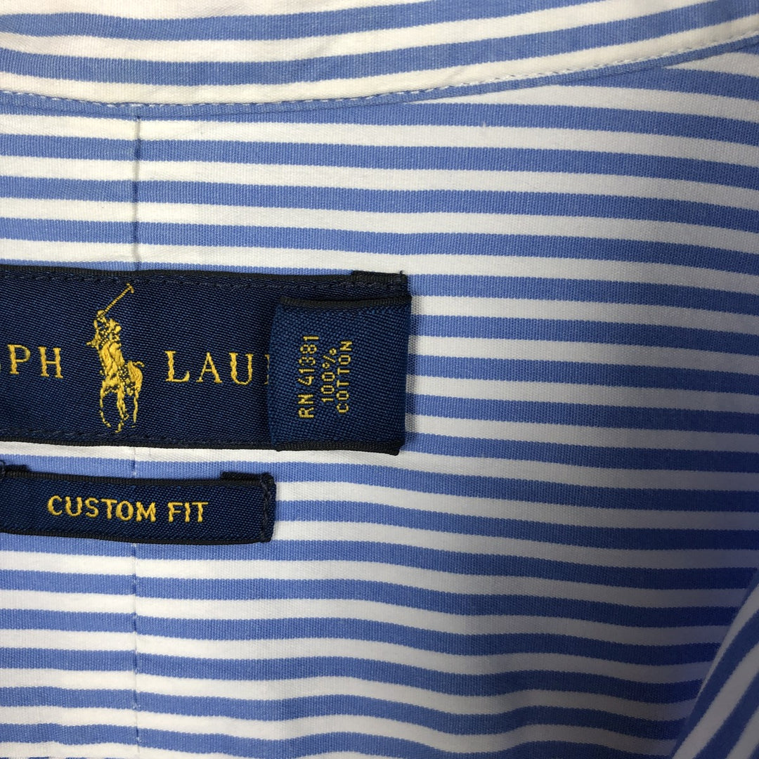 Ralph Lauren CUSTOM FIT long sleeve cotton striped shirt, men's size L cotton Blue type light blue Vintage Second Hand