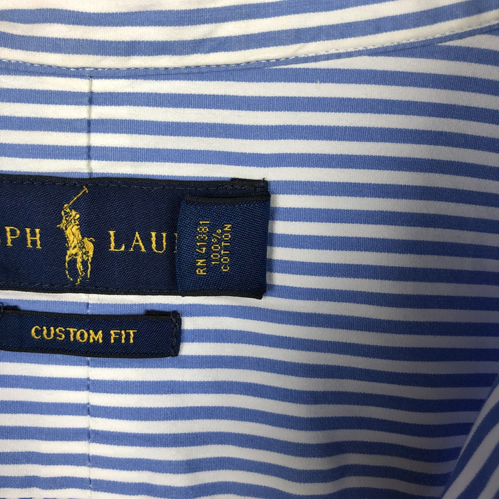 Ralph Lauren CUSTOM FIT long sleeve cotton striped shirt, men's size L cotton Blue type light blue Vintage Second Hand