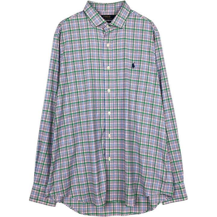Ralph Lauren PERFORMANCE Long-Sleeve Button-Down Check Shirt, Men's Size L (equivalent) Nylon blue type Vintage Second Hand