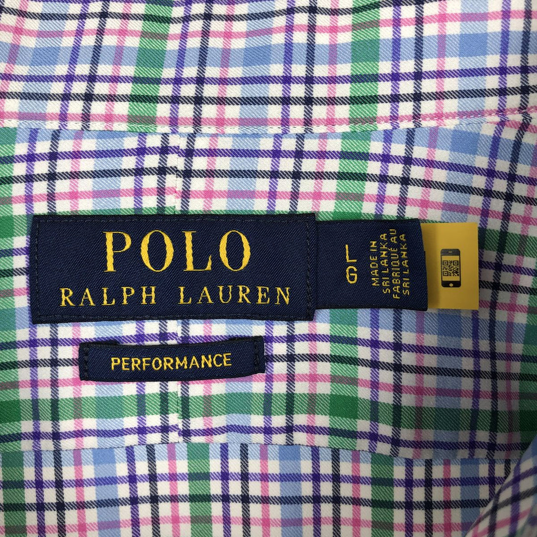 Ralph Lauren PERFORMANCE Long-Sleeve Button-Down Check Shirt, Men's Size L (equivalent) Nylon blue type Vintage Second Hand