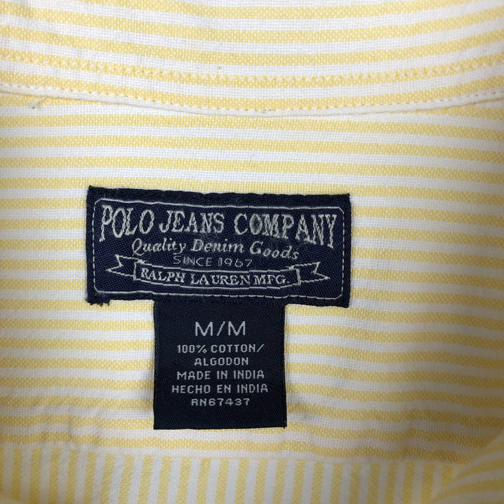 Ralph Lauren POLO JEANS COMPANY Stripe Pattern Stand Collar Shirt, Men's Size M (approx.) cotton yellow type Vintage Second Hand