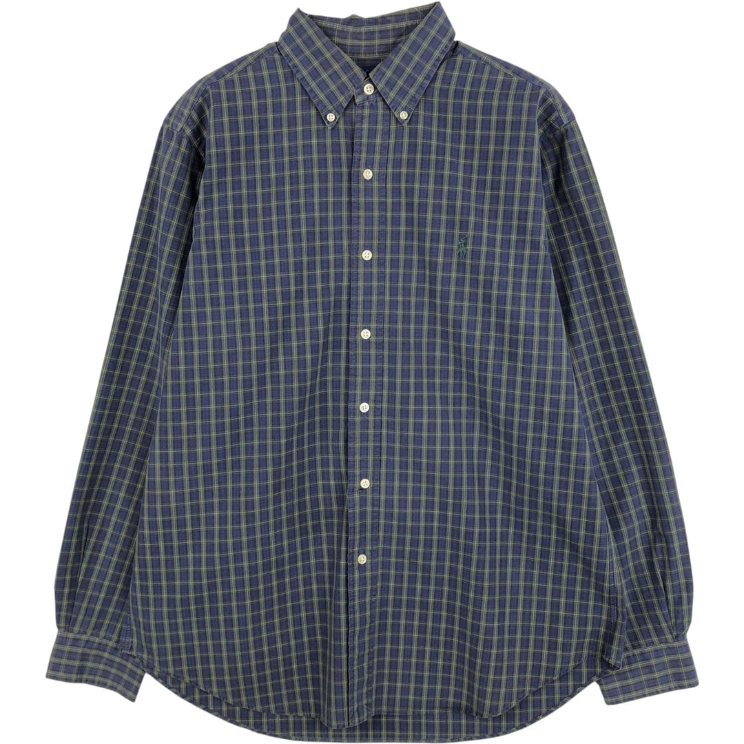 Ralph Lauren Classic Fit Long Sleeve Button Down Check Shirt Men's Size L cotton navy blue type Vintage Second Hand
