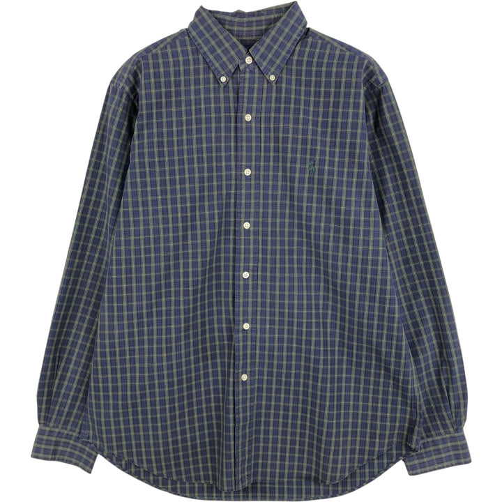 Ralph Lauren Classic Fit Long Sleeve Button Down Check Shirt Men's Size L cotton navy blue type Vintage Second Hand