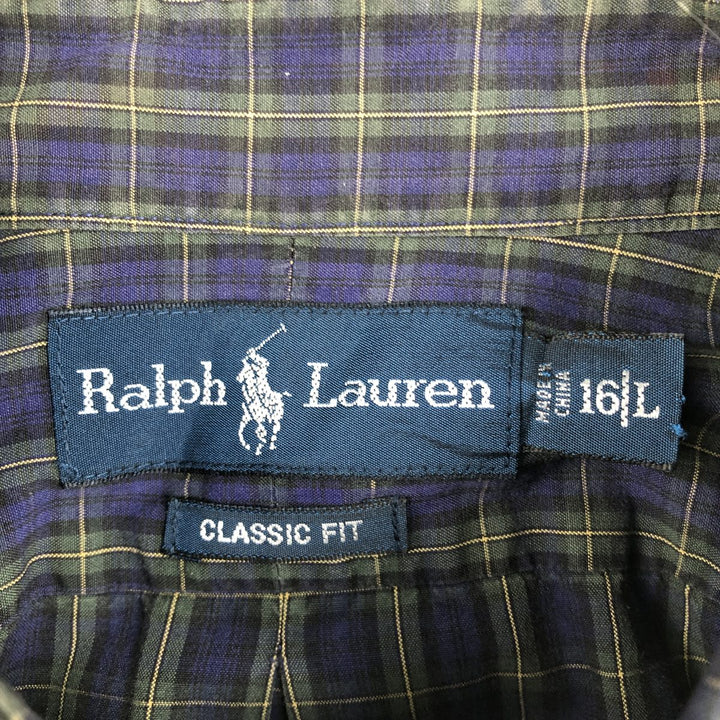 Ralph Lauren Classic Fit Long Sleeve Button Down Check Shirt Men's Size L cotton navy blue type Vintage Second Hand