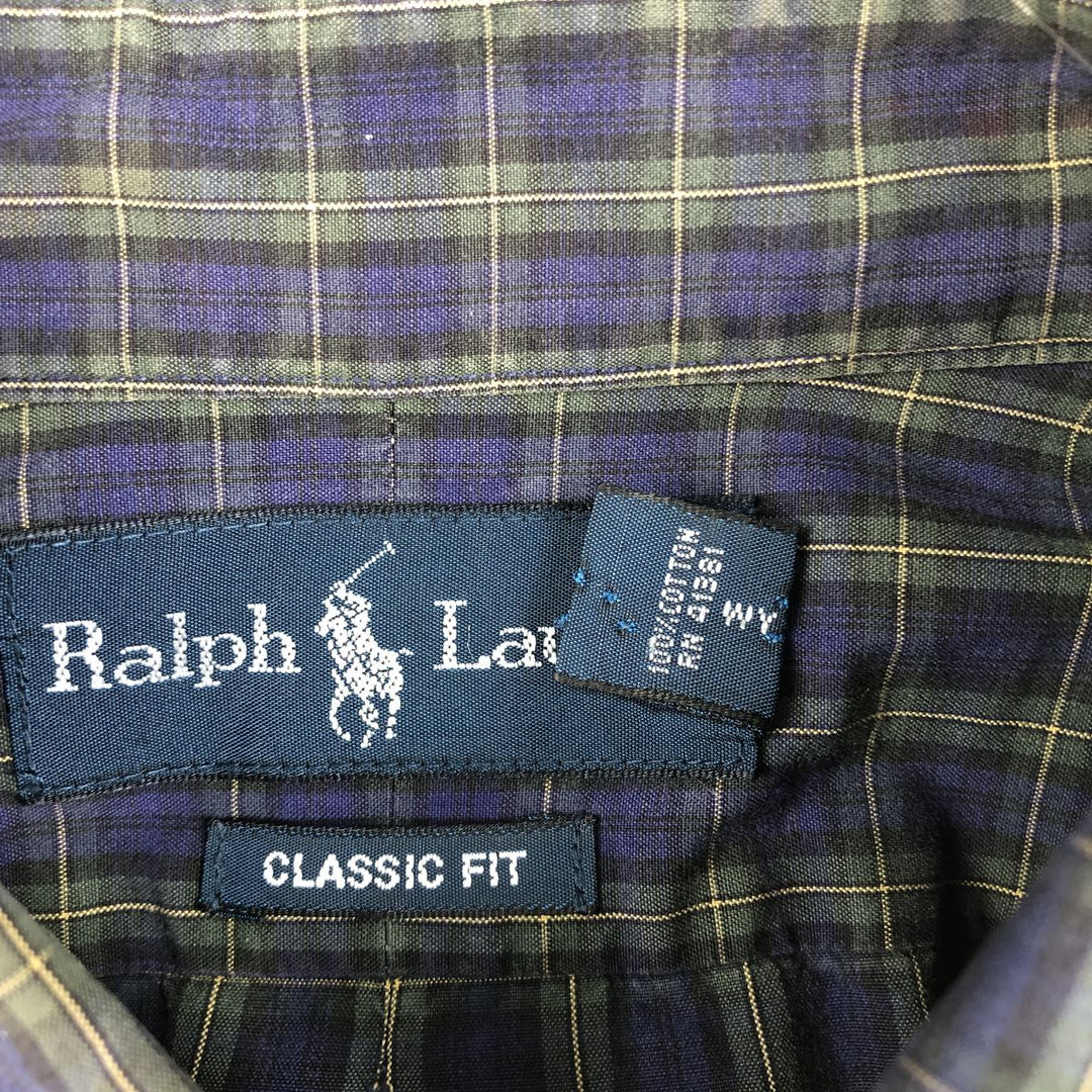 Ralph Lauren Classic Fit Long Sleeve Button Down Check Shirt Men's Size L cotton navy blue type Vintage Second Hand