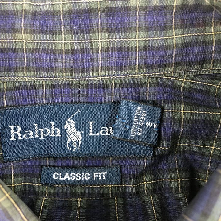 Ralph Lauren Classic Fit Long Sleeve Button Down Check Shirt Men's Size L cotton navy blue type Vintage Second Hand
