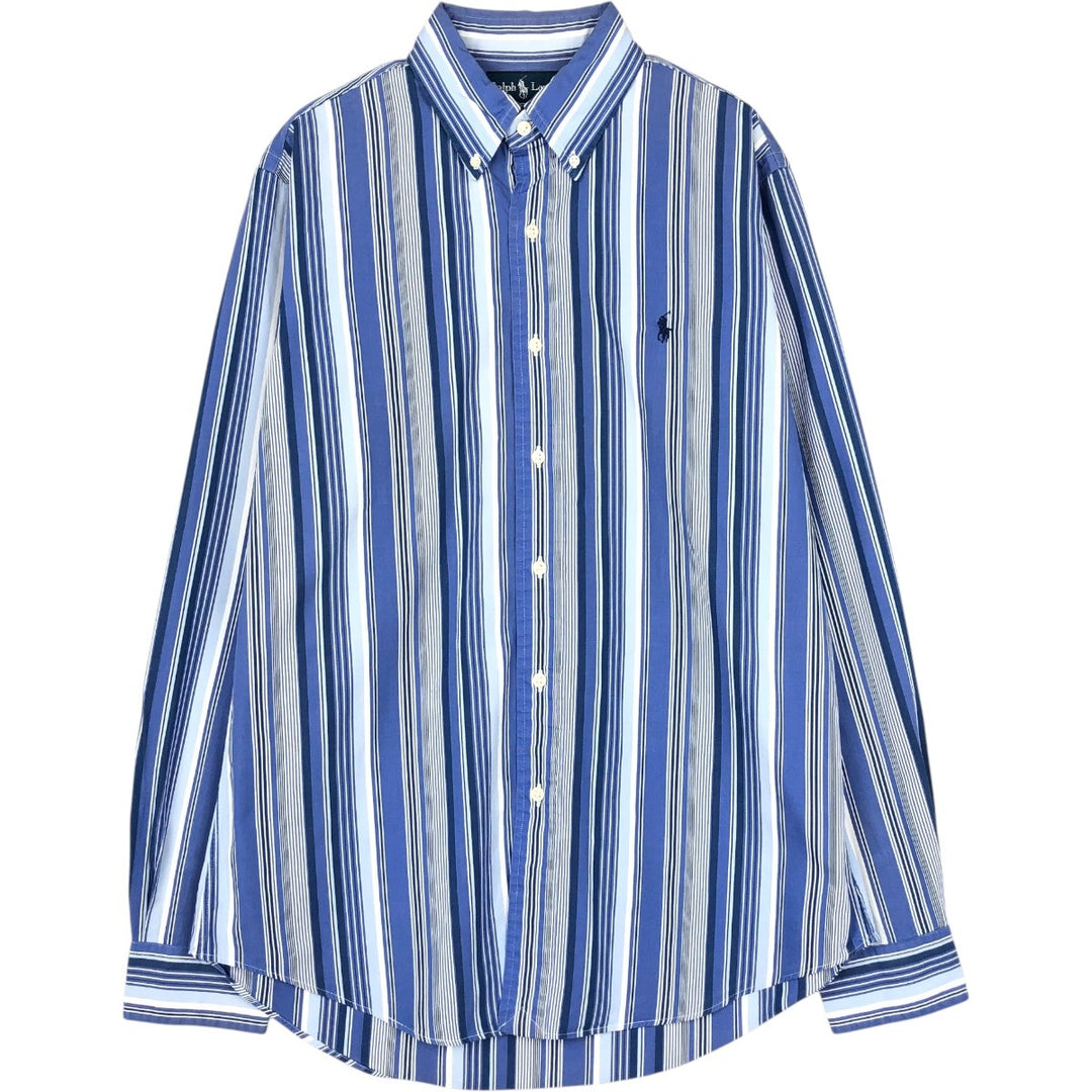 Ralph Lauren Custom Fit Multi-Stripe Long Sleeve Button-Down Striped Shirt, Men's M Size cotton blue type Vintage Second Hand