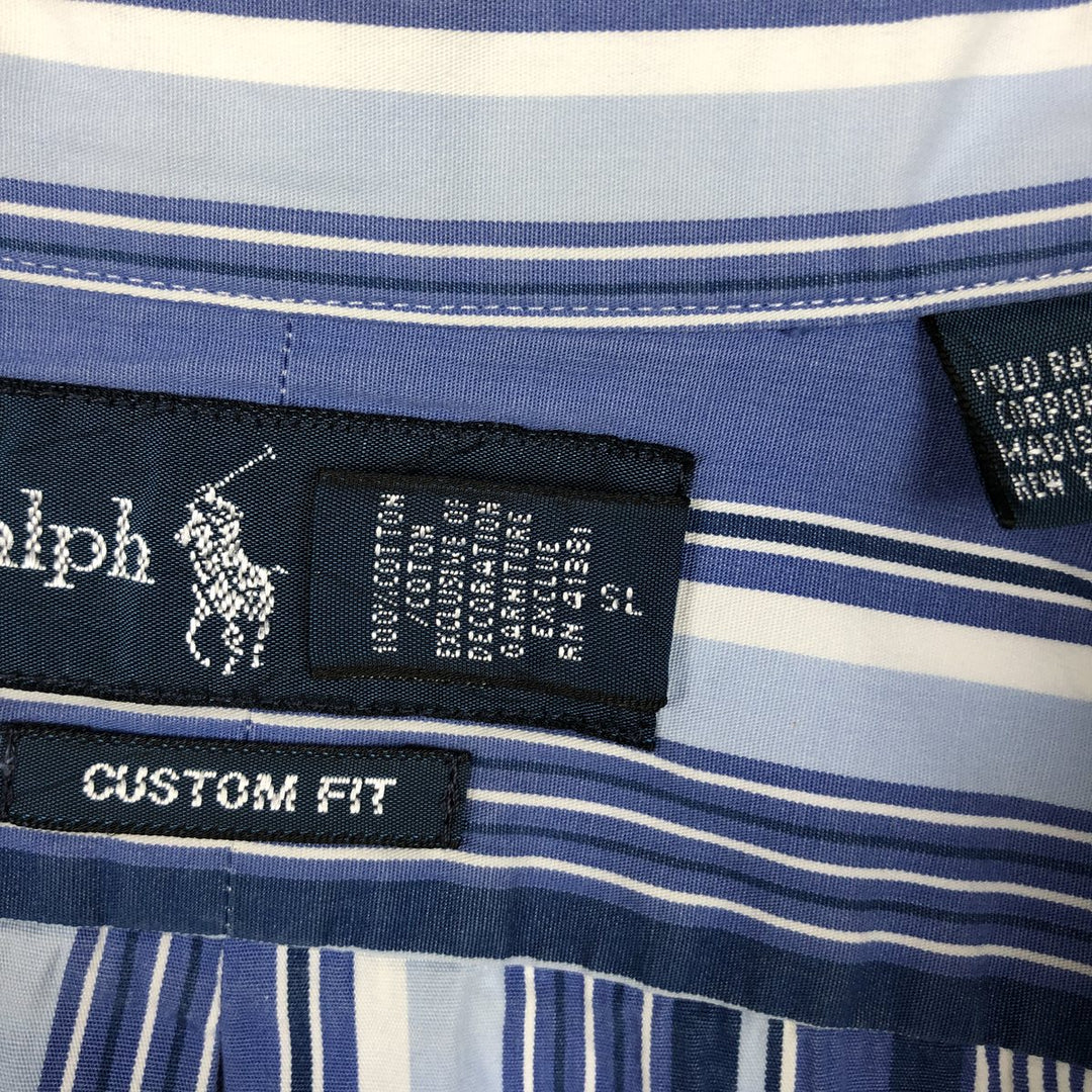 Ralph Lauren Custom Fit Multi-Stripe Long Sleeve Button-Down Striped Shirt, Men's M Size cotton blue type Vintage Second Hand