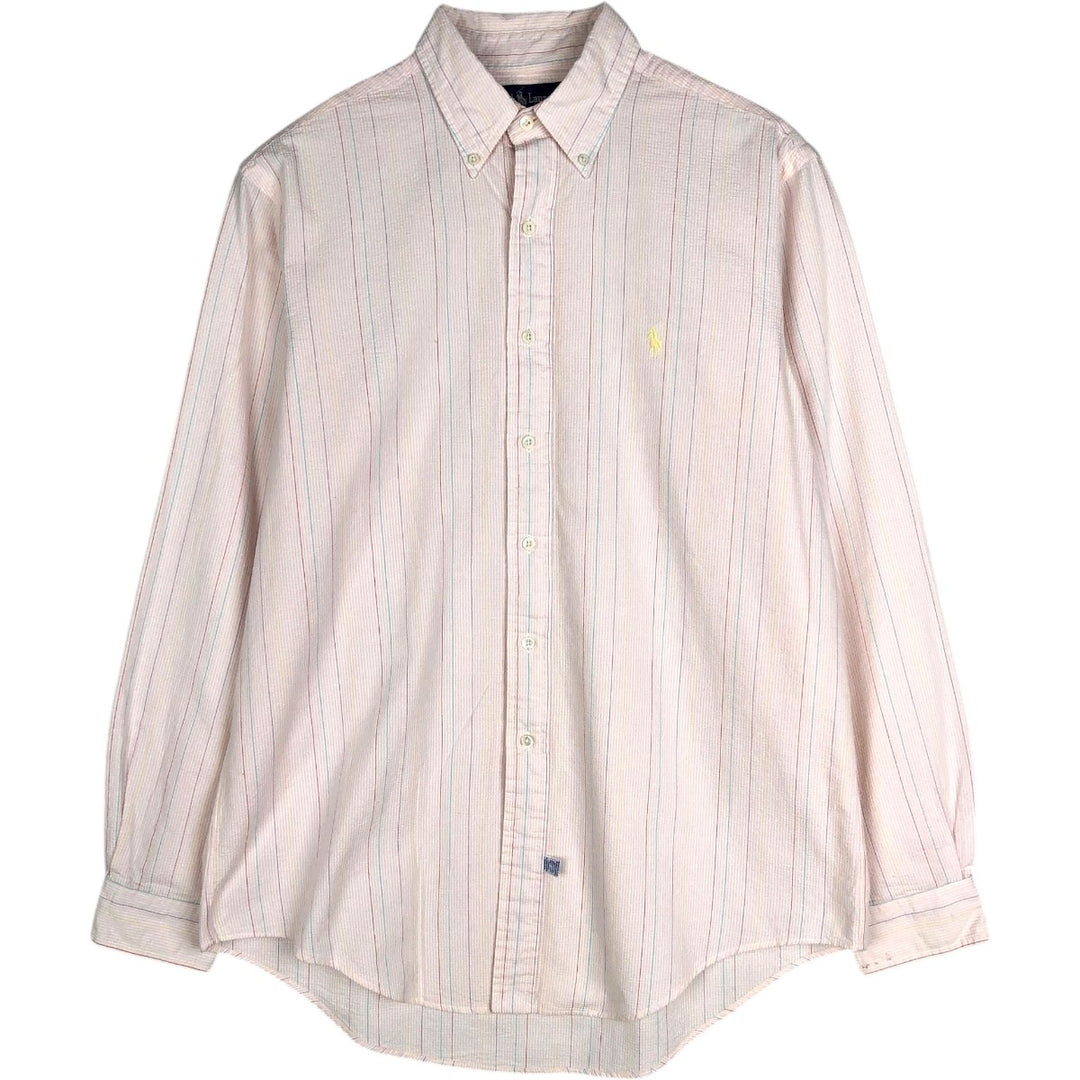 Ralph Lauren long sleeve button down striped shirt, men's size L cotton pink type Vintage Second Hand